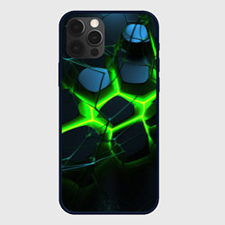 Чехол для iPhone 12 Pro Max Зеленый неон и разлом плит, цвет: 3D-черный