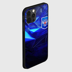 Чехол для iPhone 12 Pro Max Герб России на синей абстракции, цвет: 3D-черный — фото 2