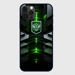 Чехол для iPhone 12 Pro Max Герб России и яркий зеленый неон, цвет: 3D-черный