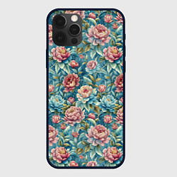 Чехол для iPhone 12 Pro Max Пионы паттерном садовые крупные цветы, цвет: 3D-черный