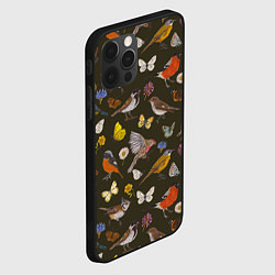Чехол для iPhone 12 Pro Max Птицы и бабочки с цветами паттерн, цвет: 3D-черный — фото 2