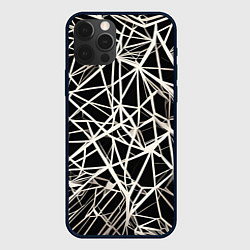 Чехол для iPhone 12 Pro Max Белые хаотичные линии на чёрном фоне, цвет: 3D-черный