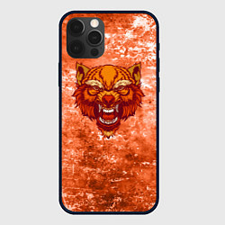 Чехол для iPhone 12 Pro Max Красный гневный волк на фоне абстракции, цвет: 3D-черный
