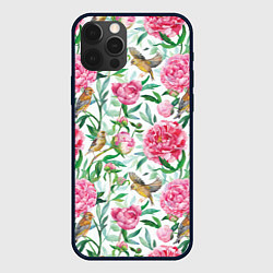 Чехол для iPhone 12 Pro Max Пионы и зеленушка, цвет: 3D-черный