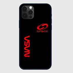 Чехол для iPhone 12 Pro Max Nasa space red logo, цвет: 3D-черный