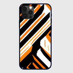 Чехол для iPhone 12 Pro Max Чёрно-оранжевые полосы на белом фоне, цвет: 3D-черный