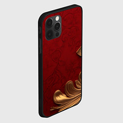 Чехол для iPhone 12 Pro Max Объемный золотой лист на красном текстурном фоне, цвет: 3D-черный — фото 2