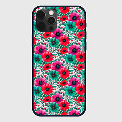 Чехол для iPhone 12 Pro Max Анемоны цветы яркий принт, цвет: 3D-черный