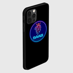 Чехол для iPhone 12 Pro Max Saab logo neon, цвет: 3D-черный — фото 2