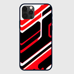 Чехол для iPhone 12 Pro Max Бело-красные линии на чёрном фоне, цвет: 3D-черный