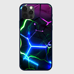Чехол для iPhone 12 Pro Max Микс из разломленных плит и неоновое свечения, цвет: 3D-черный