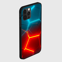 Чехол для iPhone 12 Pro Max Голубые и красные неоновые плиты в разломе, цвет: 3D-черный — фото 2