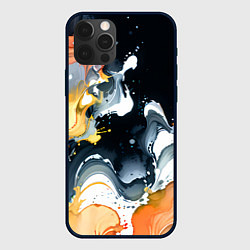 Чехол для iPhone 12 Pro Max Белые и персиковые разводы на черном фоне, цвет: 3D-черный