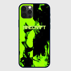 Чехол для iPhone 12 Pro Max Minecraft green logo fire, цвет: 3D-черный