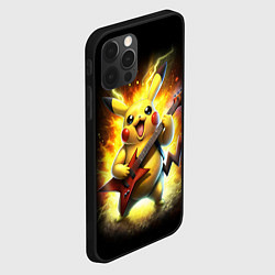 Чехол для iPhone 12 Pro Max Пикачу рок звезда с электрогитарой, цвет: 3D-черный — фото 2