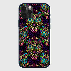Чехол для iPhone 12 Pro Max Узорчатый черепной орнамент, цвет: 3D-черный