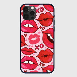 Чехол для iPhone 12 Pro Max Губы ХО паттерн, цвет: 3D-черный