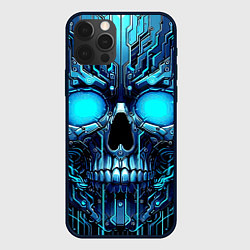 Чехол для iPhone 12 Pro Max Неоновый кибер череп - нейроарт микросхема, цвет: 3D-черный