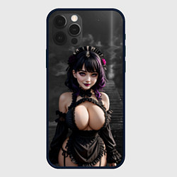 Чехол для iPhone 12 Pro Max Готическая девушка в черном белье с большой грудью, цвет: 3D-черный