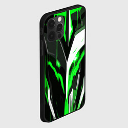 Чехол для iPhone 12 Pro Max Зелёно-белая абстракция и чёрный фон, цвет: 3D-черный — фото 2