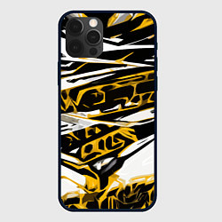 Чехол для iPhone 12 Pro Max Жёлто-чёрная агрессивная абстракция на белом фоне, цвет: 3D-черный