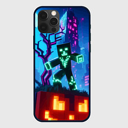 Чехол для iPhone 12 Pro Max Minecraft and halloween - neon glow, цвет: 3D-черный