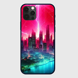 Чехол для iPhone 12 Pro Max Неоновая гроза в мегаполисе - удар молнии, цвет: 3D-черный