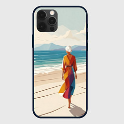 Чехол для iPhone 12 Pro Max Летний пейзаж с женщиной на пляже, цвет: 3D-черный