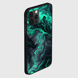 Чехол для iPhone 12 Pro Max Бирюзовый мрамор на черном фоне, цвет: 3D-черный — фото 2