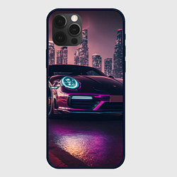 Чехол для iPhone 12 Pro Max Porshe ночной город, цвет: 3D-черный