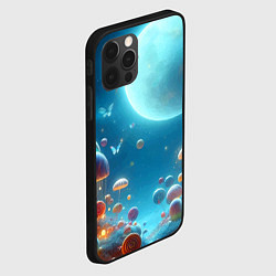 Чехол для iPhone 12 Pro Max Сказочные грибы и бабочки под луной - фантазия, цвет: 3D-черный — фото 2