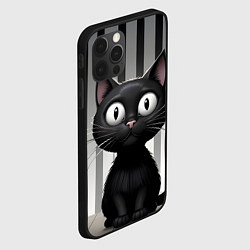 Чехол для iPhone 12 Pro Max Черный кот на фоне в полосочку, цвет: 3D-черный — фото 2