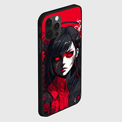 Чехол для iPhone 12 Pro Max Девушка в стиле аниме в куртке на красном фоне, цвет: 3D-черный — фото 2