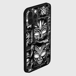 Чехол для iPhone 12 Pro Max Африканские маски на пэчворк дениме, цвет: 3D-черный — фото 2