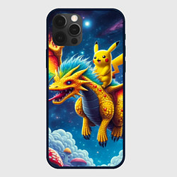 Чехол для iPhone 12 Pro Max Pikachu on a fabulous dragon - neon glow, цвет: 3D-черный