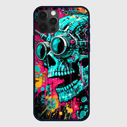 Чехол для iPhone 12 Pro Max Cyber skull sketch - color blots, цвет: 3D-черный