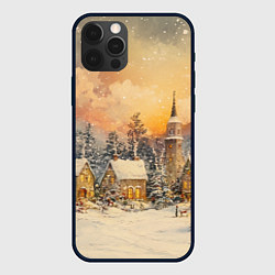 Чехол для iPhone 12 Pro Max Новогодний небольшой городок, цвет: 3D-черный