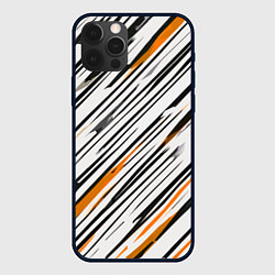 Чехол для iPhone 12 Pro Max Диагональные чёрно-жёлтые полосы на белом фоне, цвет: 3D-черный