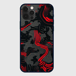 Чехол для iPhone 12 Pro Max Камуфляж черный в красную полоску, цвет: 3D-черный