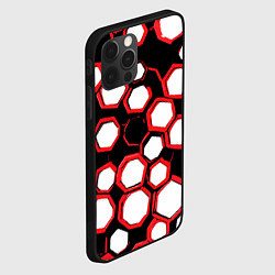 Чехол для iPhone 12 Pro Max Красно-белые шестиугольники на чёрном фоне, цвет: 3D-черный — фото 2