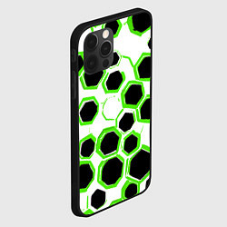 Чехол для iPhone 12 Pro Max Чёрно-зелёные шестиугольники на белом фоне, цвет: 3D-черный — фото 2