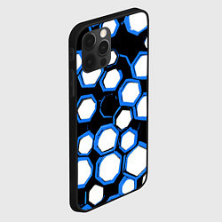Чехол для iPhone 12 Pro Max Бело-синие шестиугольники на чёрном фоне, цвет: 3D-черный — фото 2