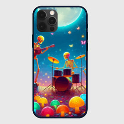Чехол для iPhone 12 Pro Max Квинтет скелетов музицирует на грибной поляне, цвет: 3D-черный