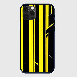 Чехол для iPhone 12 Pro Max Толстые жёлтые полосы на чёрном фоне, цвет: 3D-черный