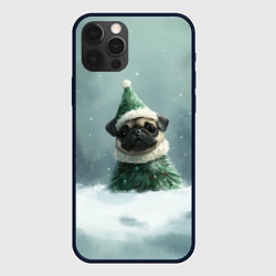 Чехол для iPhone 12 Pro Max Маленький новогодний мопс, цвет: 3D-черный