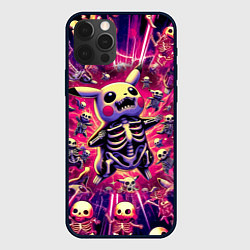 Чехол для iPhone 12 Pro Max Пикачу и скелетики - авангардный паттерн, цвет: 3D-черный
