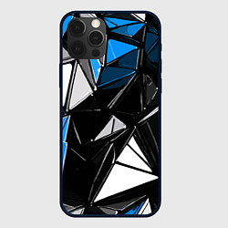 Чехол для iPhone 12 Pro Max Сине-белые рельефные треугольники на чёрном фоне, цвет: 3D-черный