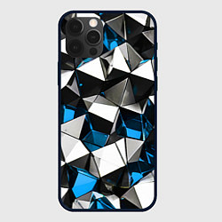 Чехол для iPhone 12 Pro Max Сине-белые рельефные треугольники на чёрном фоне, цвет: 3D-черный