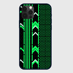 Чехол для iPhone 12 Pro Max Зелёные обои на чёрном фоне, цвет: 3D-черный