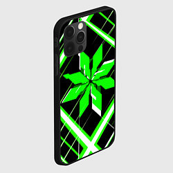 Чехол для iPhone 12 Pro Max Зелёно-белая звезда и полосы на чёрном фоне, цвет: 3D-черный — фото 2